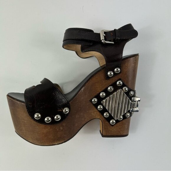 Rare Roberto Cavalli Brown Leather Embellished Buckle Detail Wedge - Picture 10 of 15